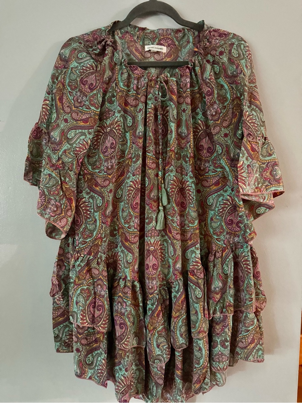 Karma Highway Boho Paisley Tassel Tiered Ruffle Tunic Dress One Size OS